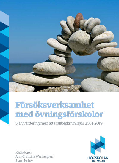 Rapportomslag, svart text, blå logotype, bild med stenar staplade till en sorts bro.