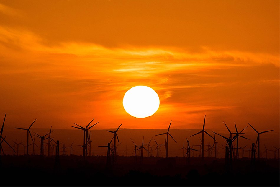 A wind farm in sunrise.