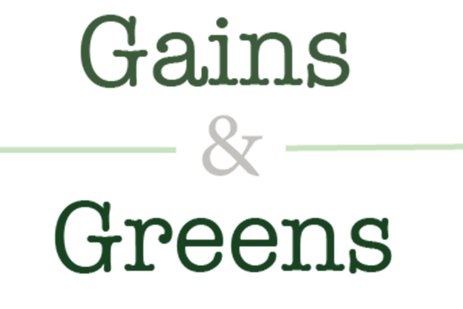 Logotyp för Gains & Greens.
