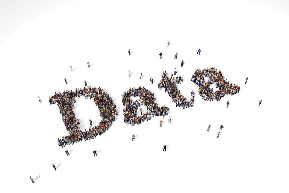 A large number of people standing together to form the word Data. Illustration.
